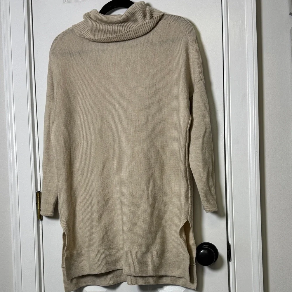Boden 100% Wool Cowl Neck Tunic Sweater Beige Oversized Small Quiet Luxury